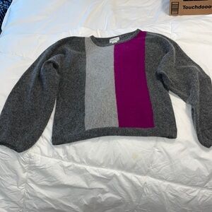 Christian Dior gray color block sweater full puff sleeve M angora